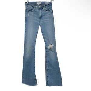 Frame Le High Flare Jeans Womens 25 Light Wash Bell Bottoms Hippie Distressed